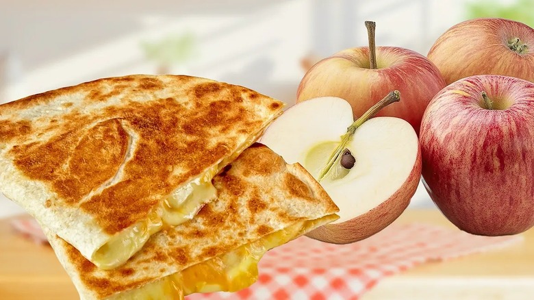 Quesadillas next to apples 