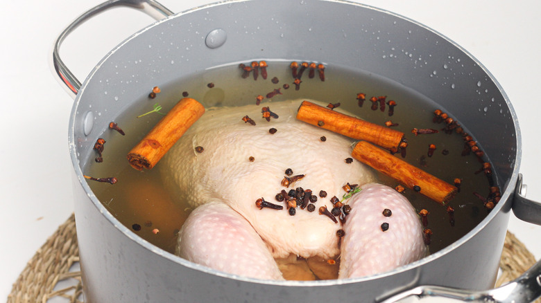 chicken and brine in pot 