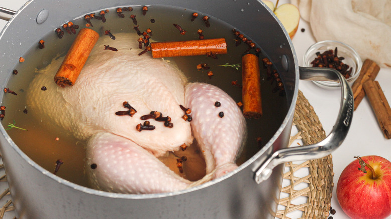 chicken and brine in pot 