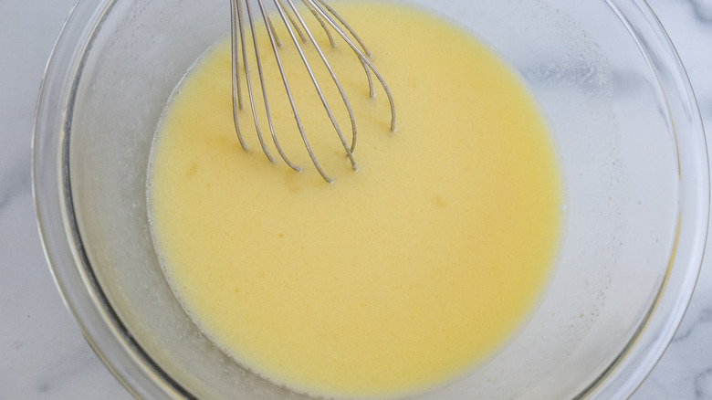 egg mixture in clear bowl