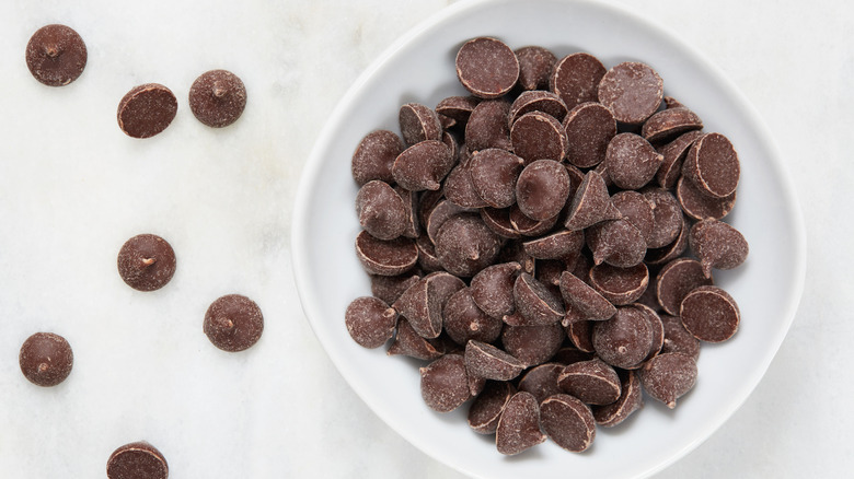 chocolate chips in and out of bowl