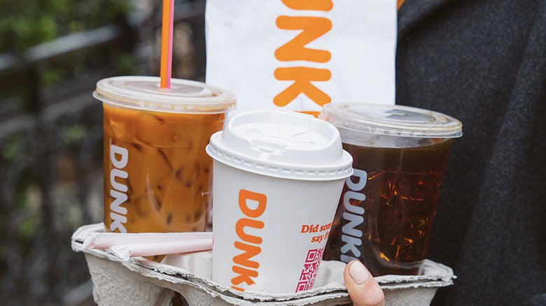 Dunkin drinks and food bag