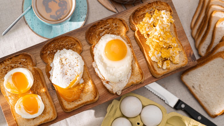 Variety of cooked eggs