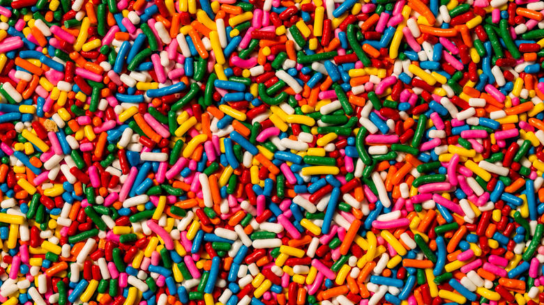 Rainbow sprinkles in colorful display