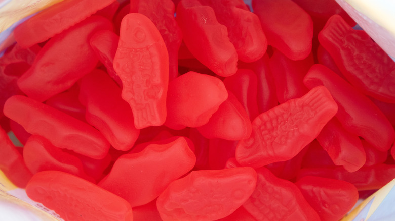 closeup of a pile of Swedish Fish candy