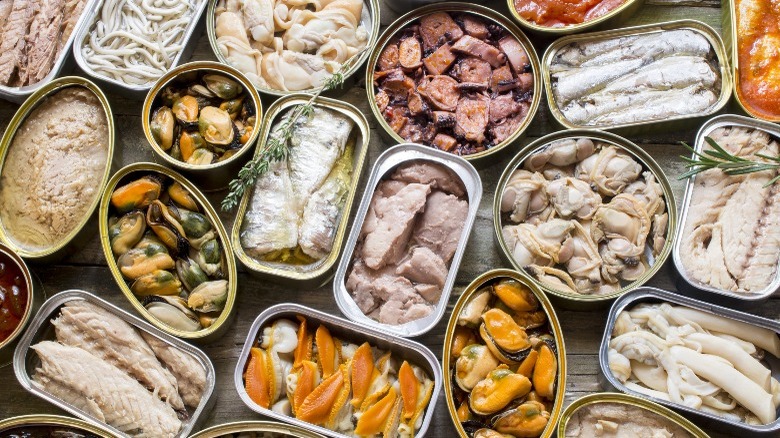 An assortment of gourmet tinned seafood