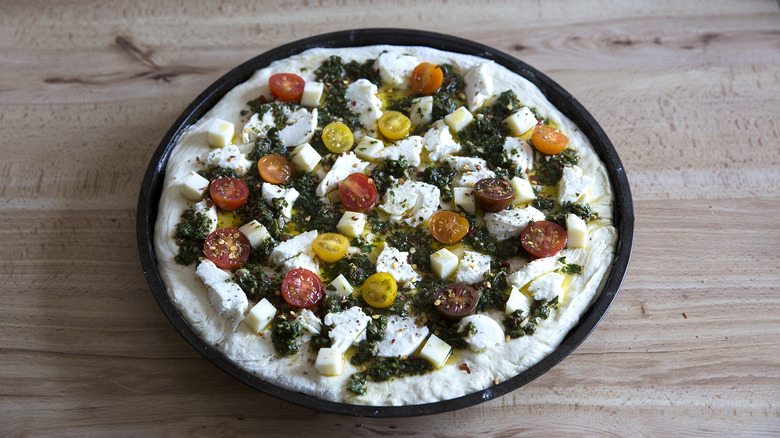 chimichurri pizza ready to bake