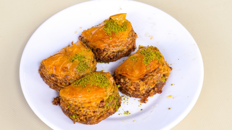 Baklava on white plate