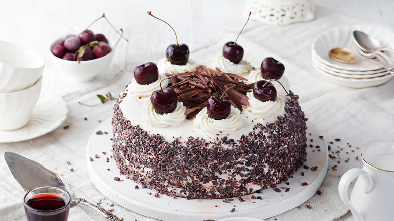 Black forest cake on table