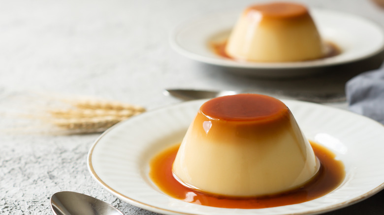 Caramel flan on plate