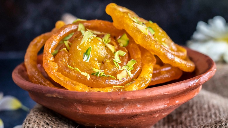 Fried jalebi in a bowl