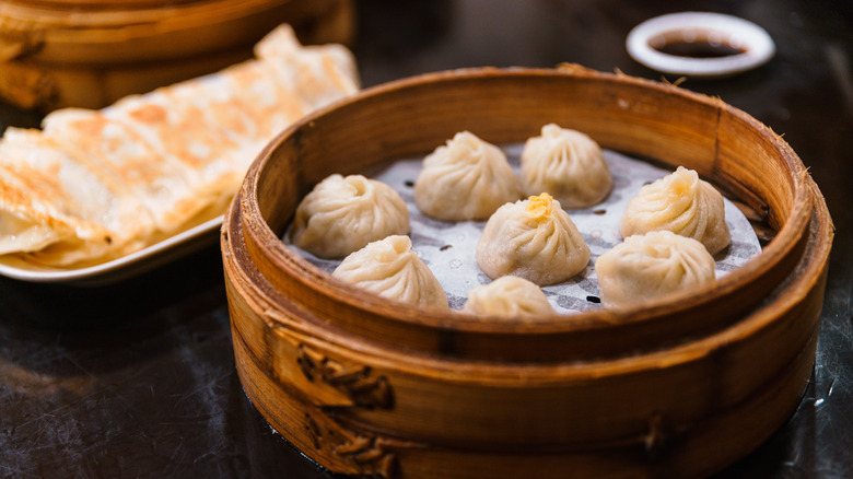 Soup dumplings in basket