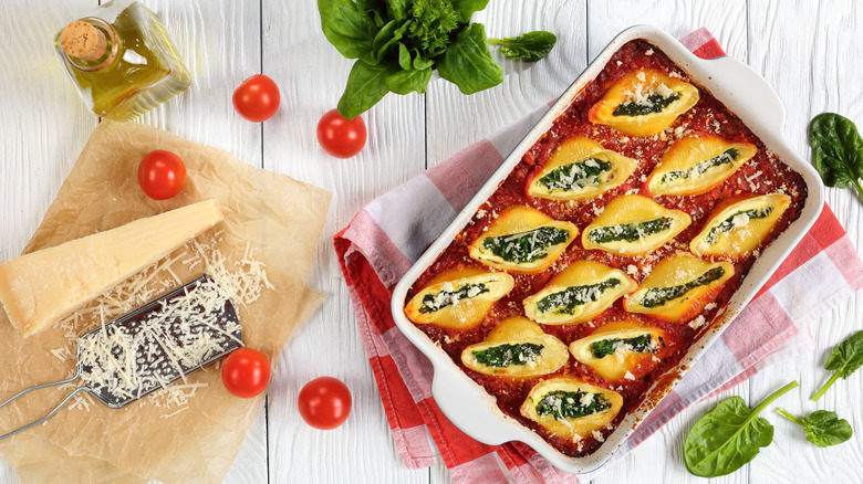 Stuffed shells in baking dish