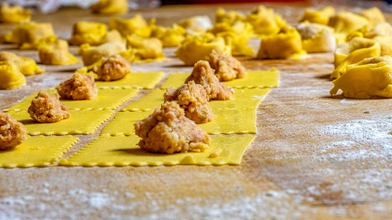 Tortellini being prepared