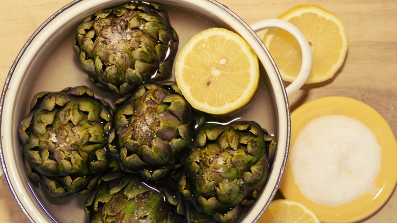 artichokes cooked in lemon water