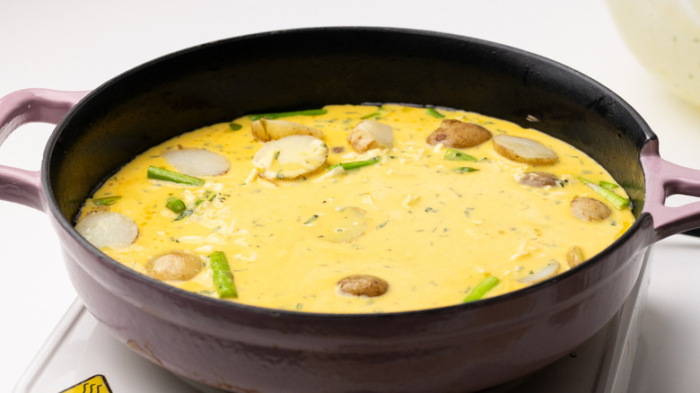 unbaked frittata in pan