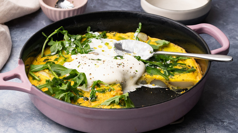 frittata with burrata and arugula