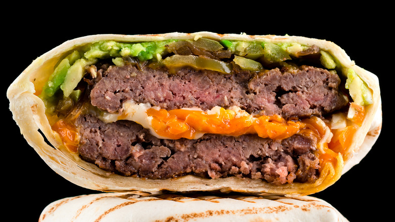 Burger stuffed into a wrap