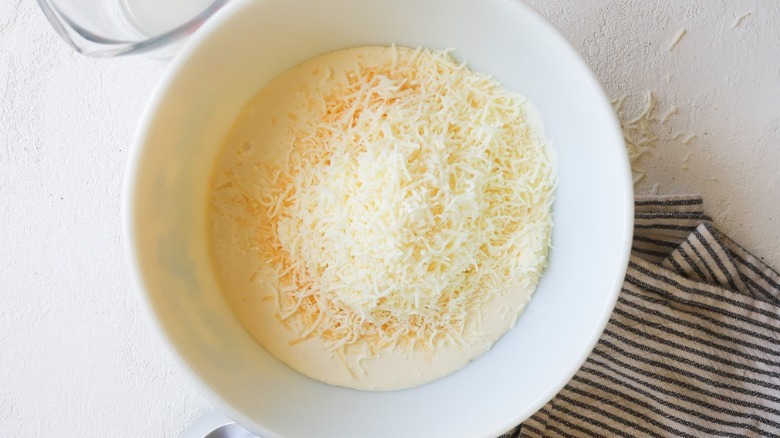 Bowl of dough with cheese