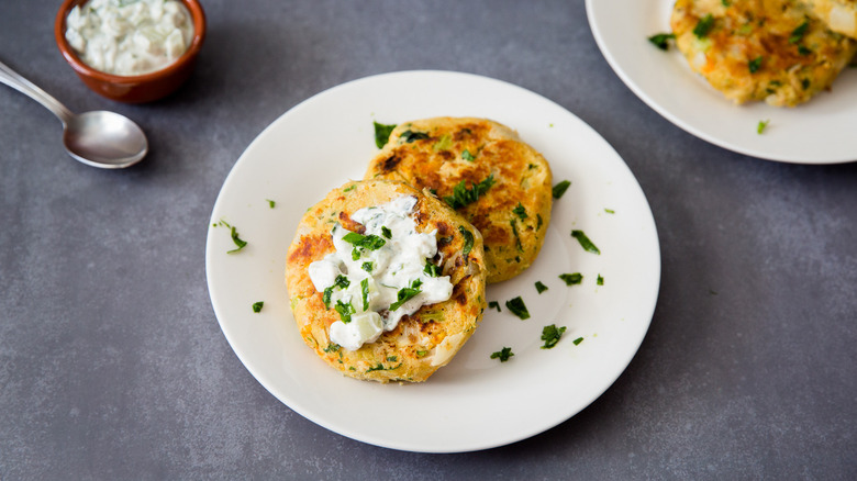 tuna chickpea patties on table