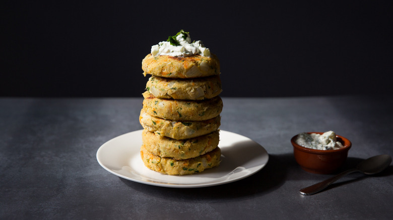 tuna chickpea patties on table