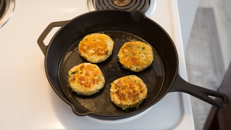 tuna chickpea patties in pan