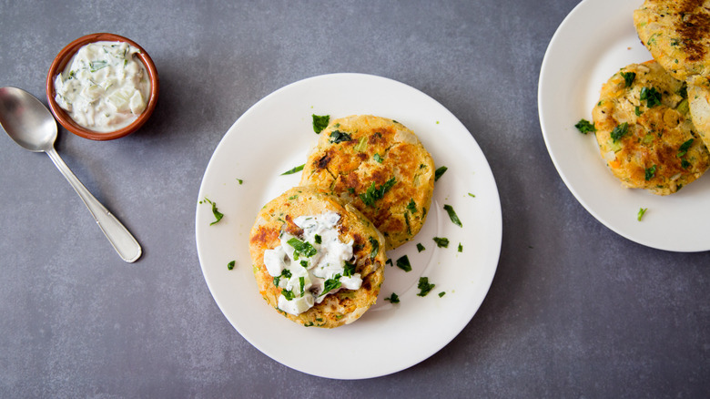 tuna chickpea patties on table