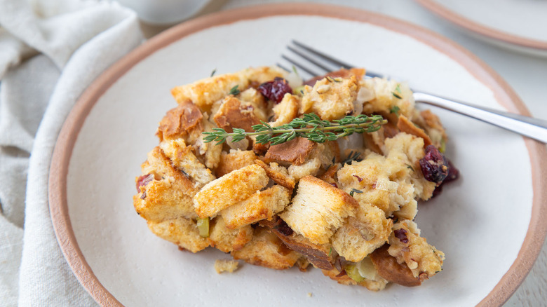 stuffing on white plate