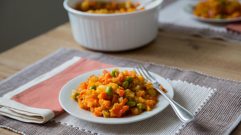 vegetable fried rice on dish