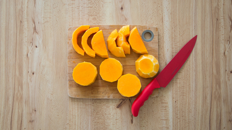 sliced butternut squash on board