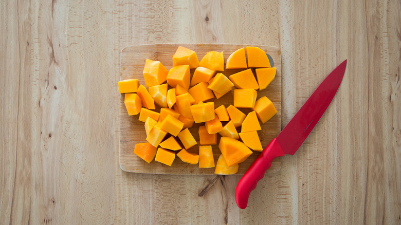 butternut squash chunks on board