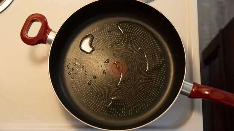 oil heating in pan