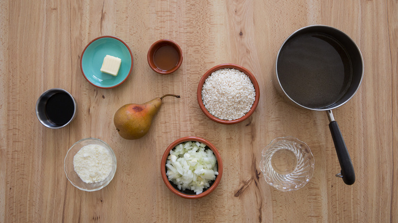 pear risotto ingredients on table 