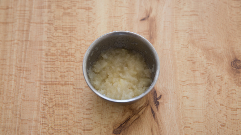 pureed pear in small bowl 