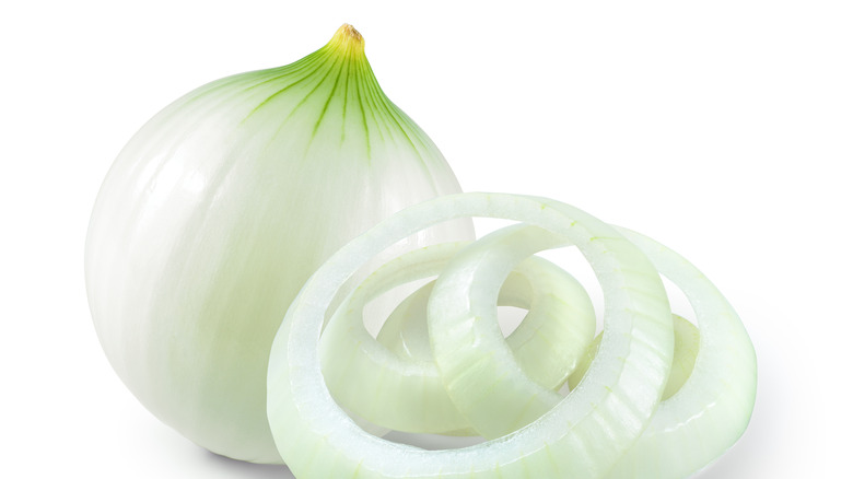 Cut onion on white background