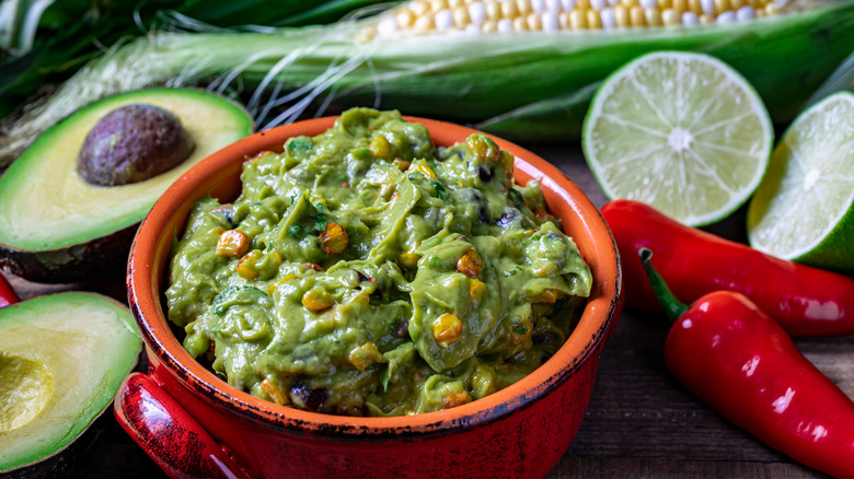 Guacamole and corn on the cob