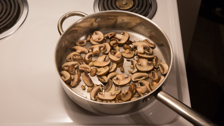 mushrooms cooking in saute pan