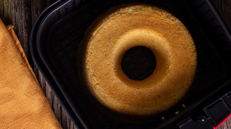 cake inside an air fryer basket