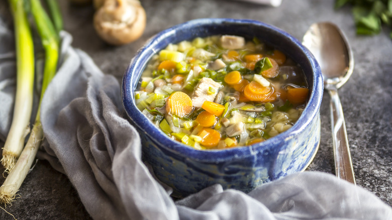 bowl of chicken soup with vegetables