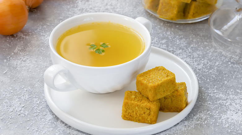 cup of broth and bouillon cubes