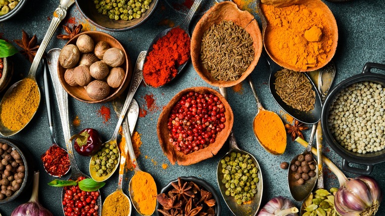 Various Indian spices on table