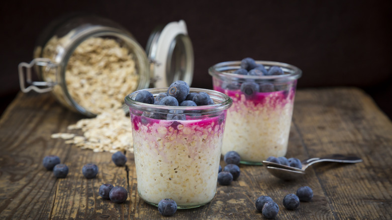 Overnight oats topped with blueberries