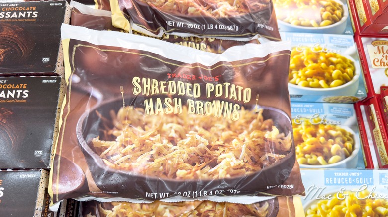 several packages of Trader Joe's shredded potato hash browns