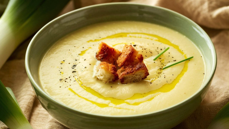 silky and creamy potato and leek soup with a touch of cream