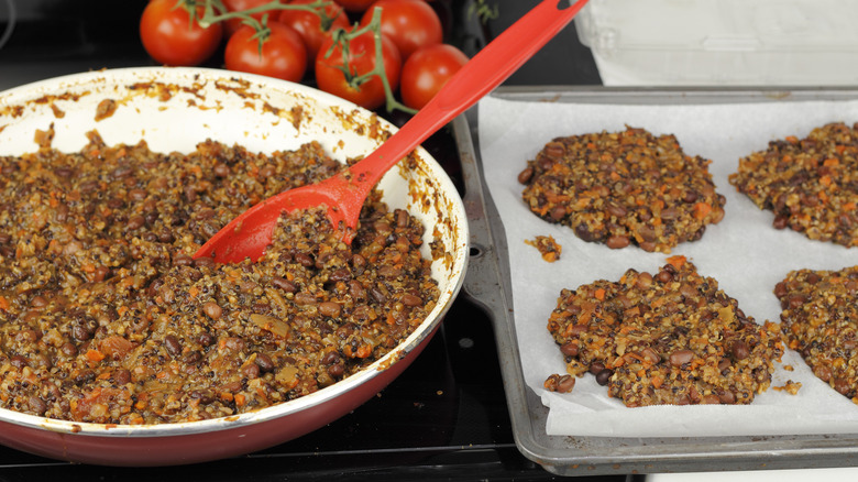 Preparing quinoa bean burger patties 