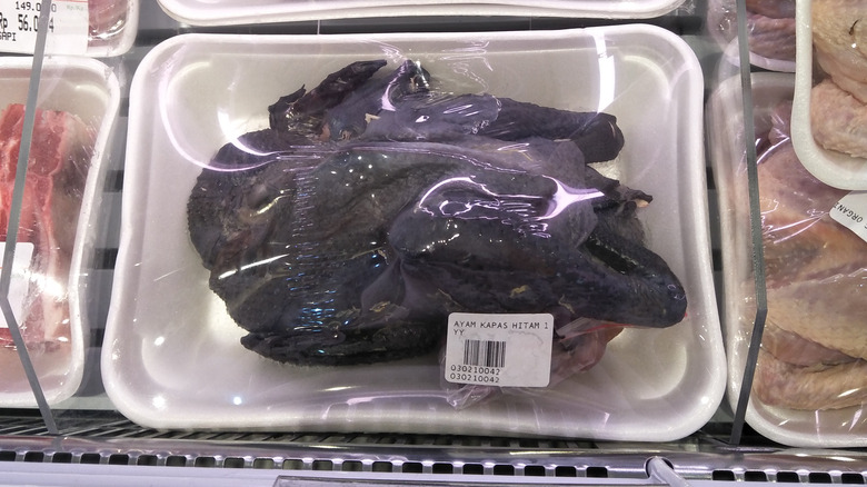 Packaged Ayam Cemani in the store