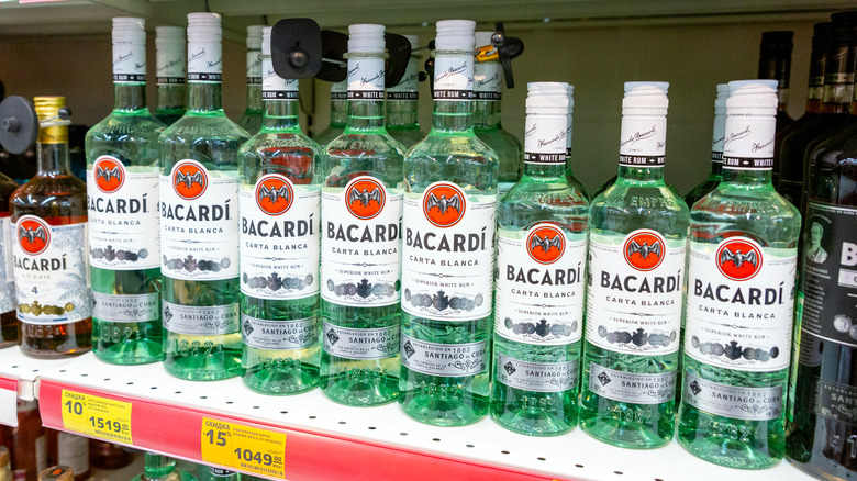 Bottles of Bacardi on shelf