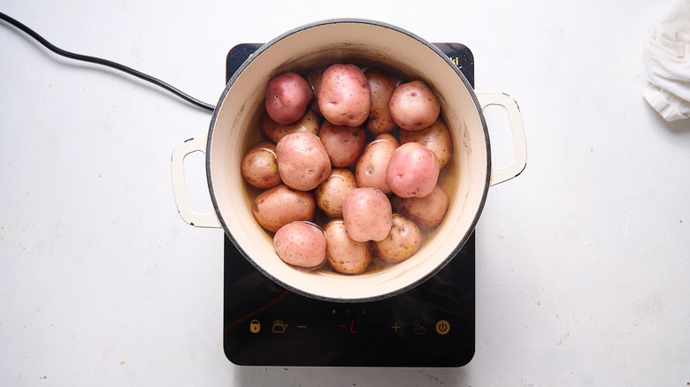 boiled potatoes in pot