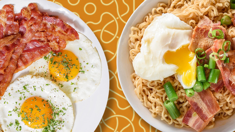 bacon and eggs plate by ramen, bacon, and egg bowl