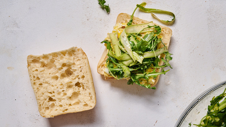 egg and arugula on ciabatta